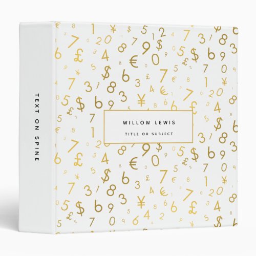 Gold Luxury Numbers  Currency Symbols Pattern 3 Ring Binder