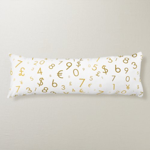 Gold Luxury Numbers  Currency Symbols Pattern Body Pillow