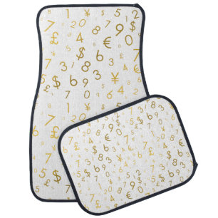 Gold Luxury Numbers & Currency Symbols Pattern Car Floor Mat