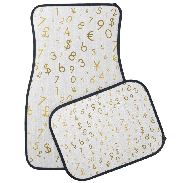 Gold Luxury Numbers & Currency Symbols Pattern Car Floor Mat (Set)