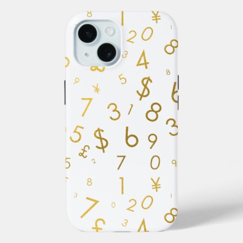 Gold Luxury Numbers  Currency Symbols Pattern iPhone 15 Case