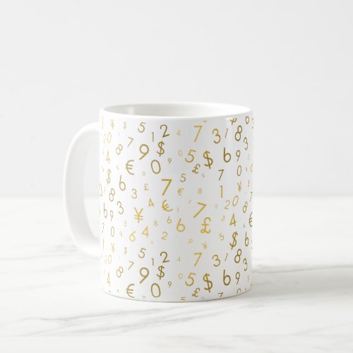 Gold Luxury Numbers  Currency Symbols Pattern Coffee Mug