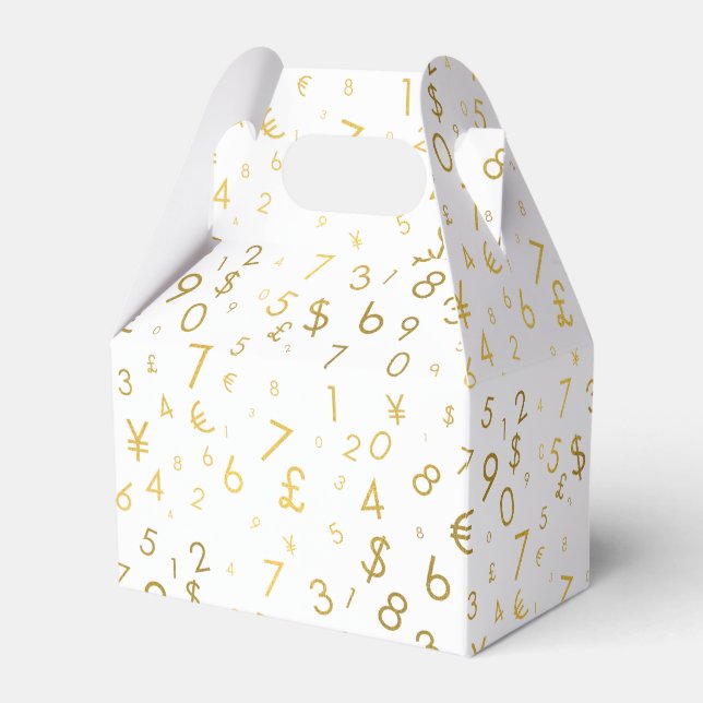 Gold Luxury Numbers & Currency Symbols Pattern Favor Boxes (Front Side)