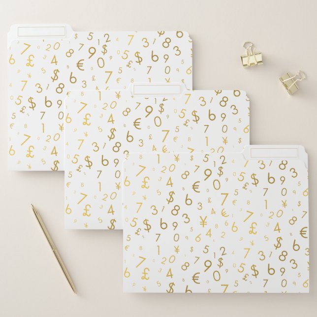 Gold Luxury Numbers & Currency Symbols Pattern File Folder (Set)