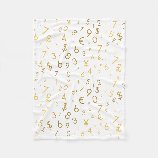 Gold Luxury Numbers & Currency Symbols Pattern Fleece Blanket (Front)