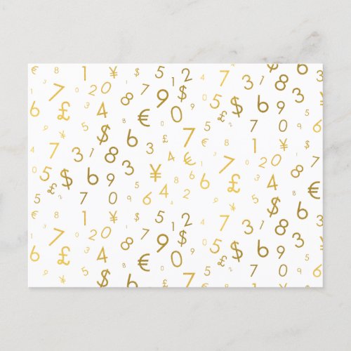 Gold Luxury Numbers  Currency Symbols Pattern Holiday Postcard