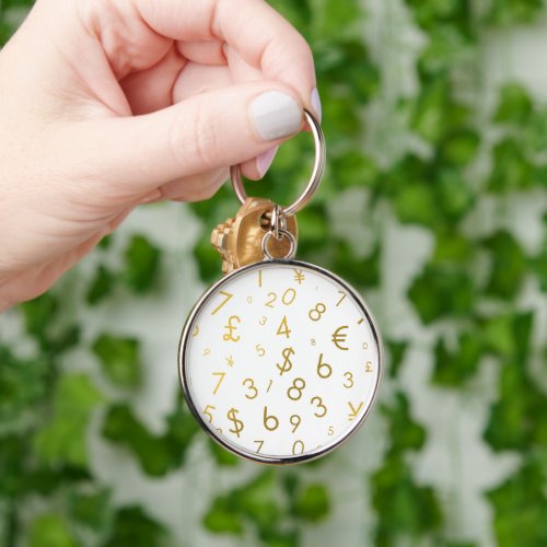 Gold Luxury Numbers  Currency Symbols Pattern Keychain