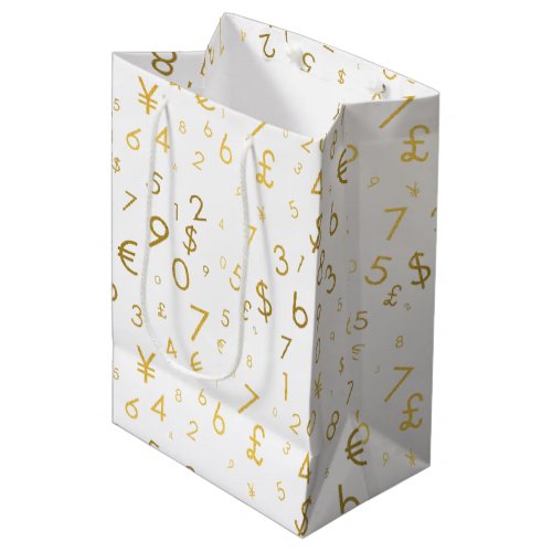 Gold Luxury Numbers  Currency Symbols Pattern Medium Gift Bag