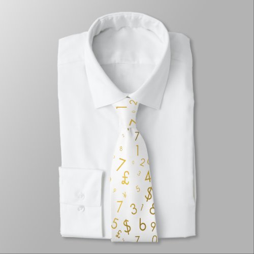 Gold Luxury Numbers  Currency Symbols Pattern Neck Tie