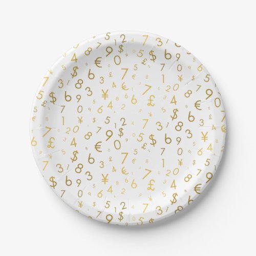 Gold Luxury Numbers  Currency Symbols Pattern Paper Plates