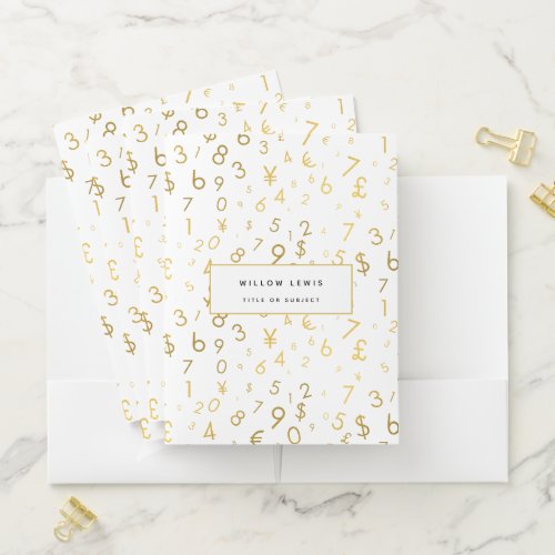 Gold Luxury Numbers  Currency Symbols Pattern Pocket Folder