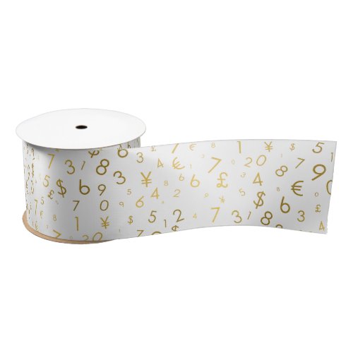 Gold Luxury Numbers  Currency Symbols Pattern Satin Ribbon