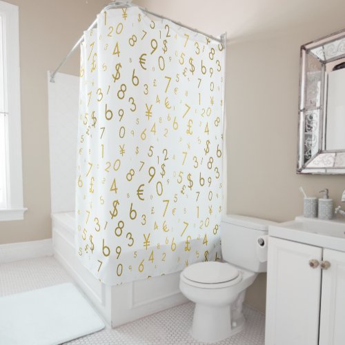 Gold Luxury Numbers  Currency Symbols Pattern Shower Curtain