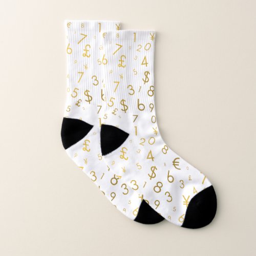 Gold Luxury Numbers  Currency Symbols Pattern Socks