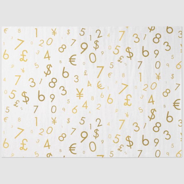 Gold Luxury Numbers & Currency Symbols Pattern Tissue Paper (Front)