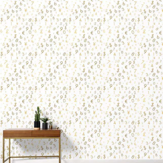 Gold Luxury Numbers & Currency Symbols Pattern Wallpaper | Zazzle