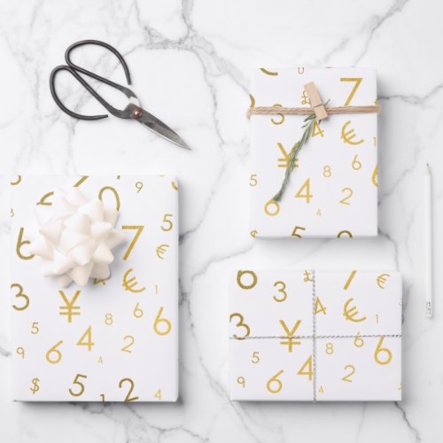 Gold Luxury Numbers  Currency Symbols Pattern Wrapping Paper Sheets