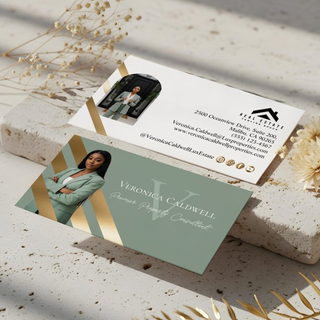Gold Luxury Real Estate Agent Photo Monogram Luxe Business Card (Gold Luxury Real Estate Agent Photo Monogram Luxe Business Card)