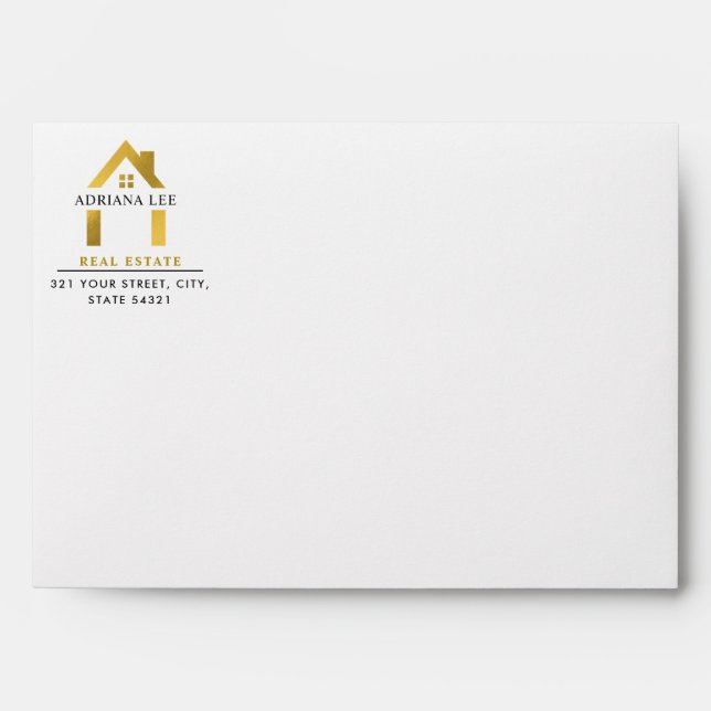  Gold Luxury Real Estate House Logo Address Envelope (Front)