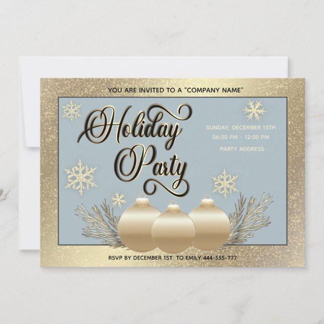 Gold luxury  snowflakes corporate Christmas party  Invitation (Front)