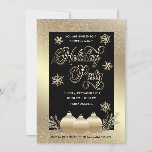 Gold luxury  snowflakes corporate Christmas party  Invitation (Front)