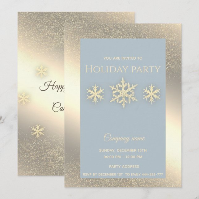 Gold luxury  snowflakes corporate Christmas party Invitation (Front/Back)