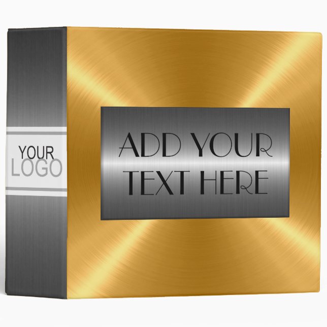 Gold Luxury Stainless Metallic Metal Look #2 3 Ring Binder (Front/Spine)