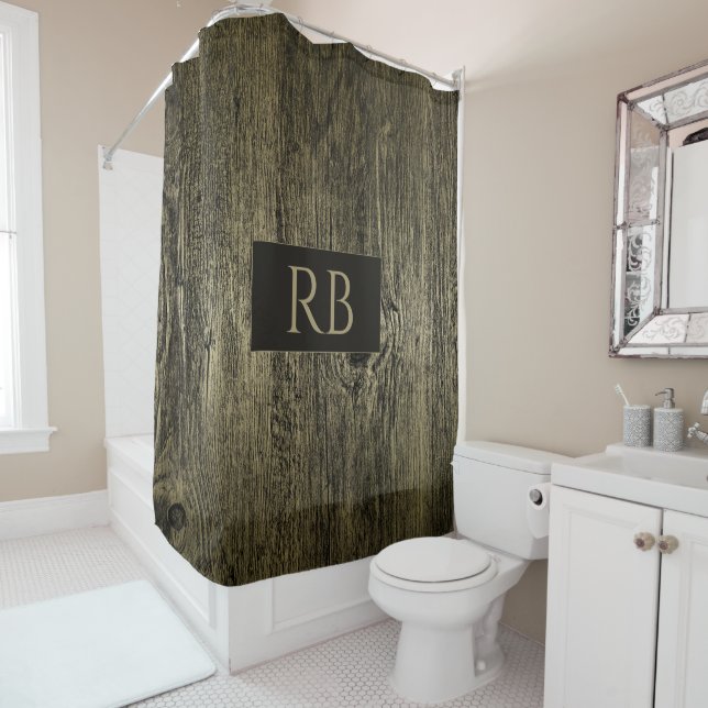 Gold Luxury Wood Grain Shower Curtain (In Situ)