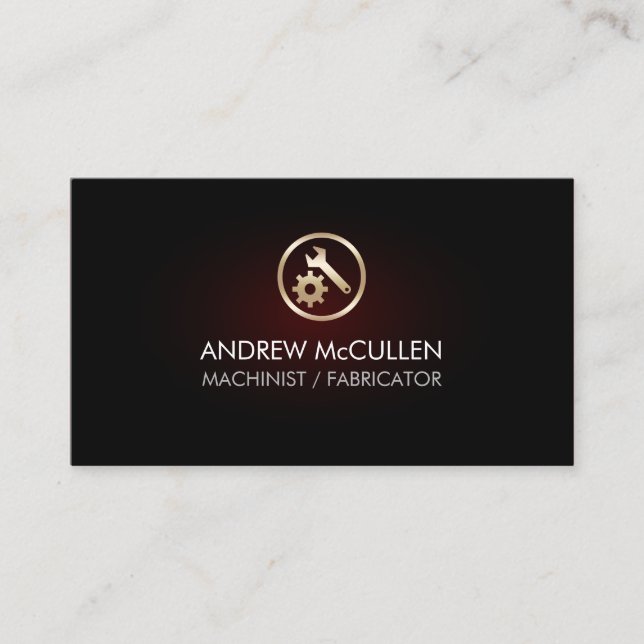 Gold Machinist Wrench Gear Icon Business Card (Front)