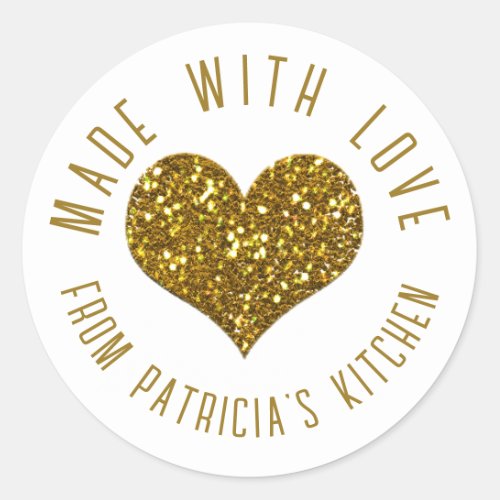 Gold Made With Love Glitter Heart From The Kitchen Classic Round Sticker