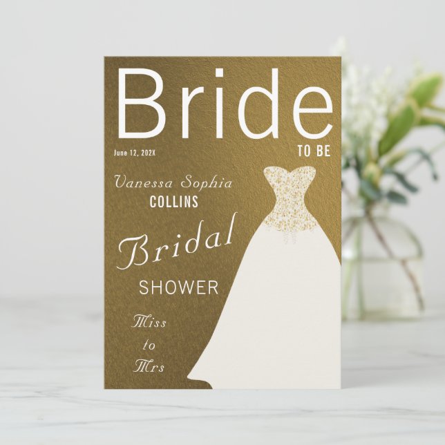 Gold Magazine Cover Bridal Shower Invitation (Standing Front)