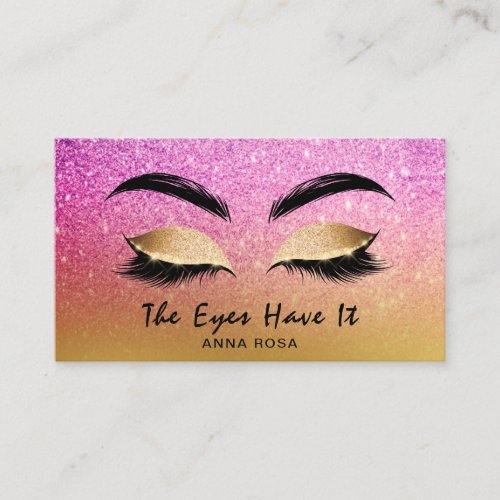  Gold Magenta Glitter Lashes Extensions Brows Business Card