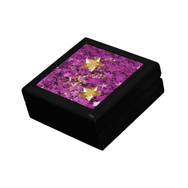 Gold & Magenta Glitter Stars Sm Black Trinket Box (Side)