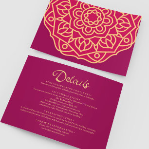 Gold Magenta Mandala Indian Wedding Details Enclosure Card