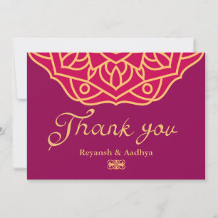 Gold Magenta Mandala Indian Wedding Thank You Card