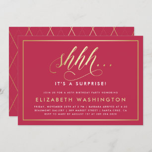 Gold & Magenta Surprise Birthday Party Invitation