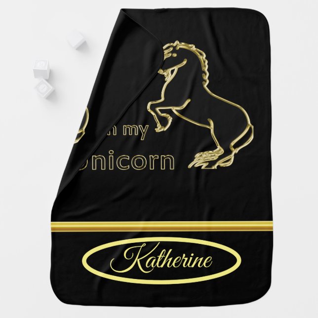 Gold magical fairytale unicorn baby blanket (In Situ)