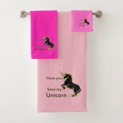 Gold magical fairytale unicorn pink bath towel set