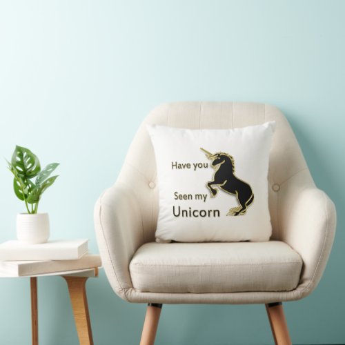 Gold magical fairytale unicorn throw pillow