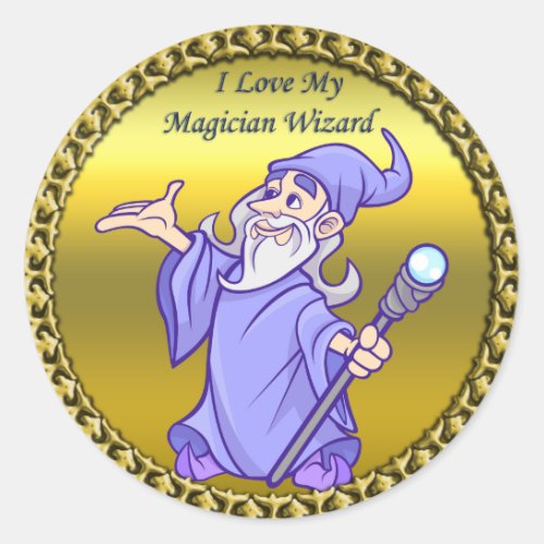 Gold Magical magician sorceress purple wizard Classic Round Sticker