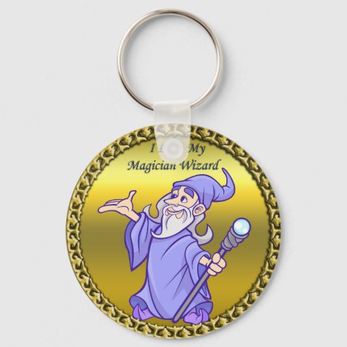 Gold Magical magician sorceress purple wizard Keychain