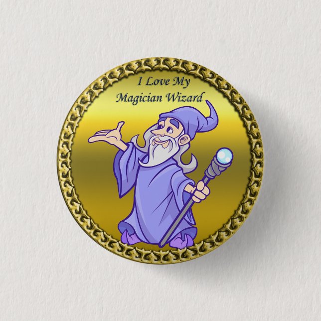Gold Magical magician sorceress purple wizard Pinback Button (Front)
