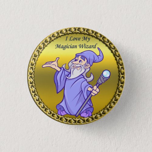 Gold Magical magician sorceress purple wizard Pinback Button