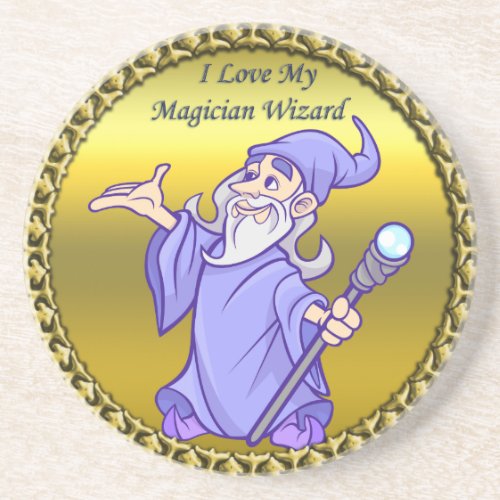 Gold Magical magician sorceress purple wizard Sandstone Coaster