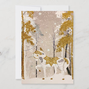 Gold Magical Snowy Forest Unicorn Nature Holiday Card