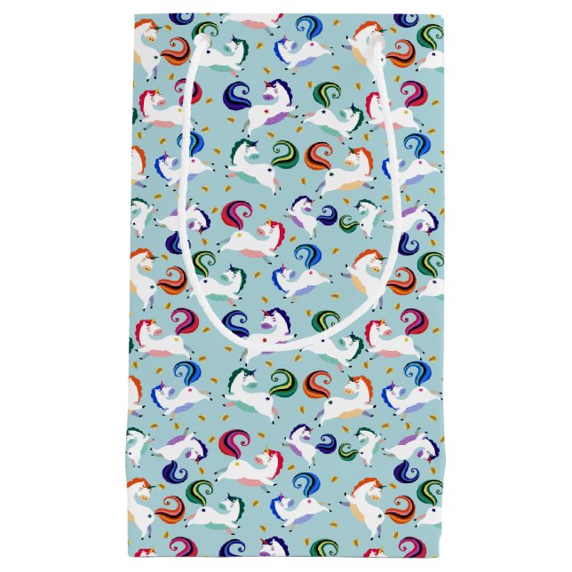 Gold Magical Star Rainbow Unicorn Small Gift Bag (Front)