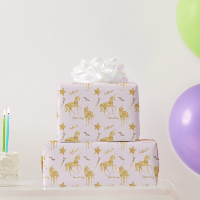 Gold Magical Unicorn Birthday Wrapping Paper (Party Gifts)