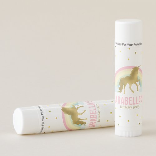 Gold Magical Unicorn Girls Birthday Party Favors Lip Balm