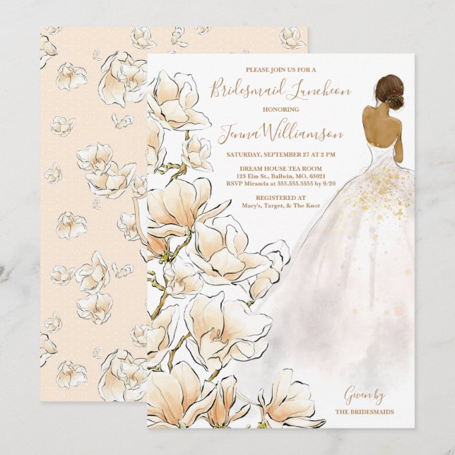  Gold Magnolia Bridesmaid Luncheon  Invitation (Front/Back)