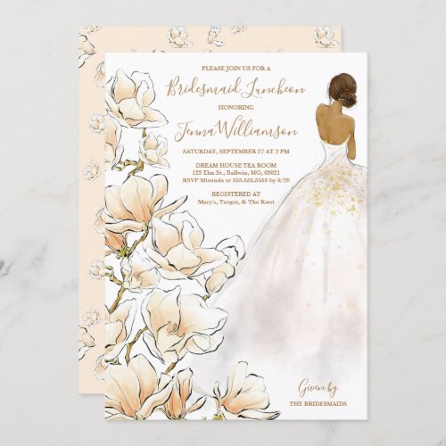  Gold Magnolia Bridesmaid Luncheon  Invitation